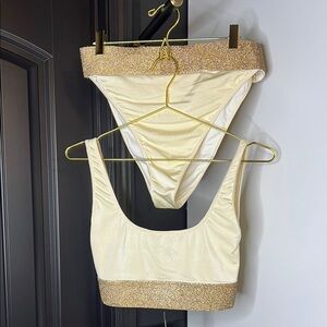 Elegant Cream and Gold Women's Swimsuit Set